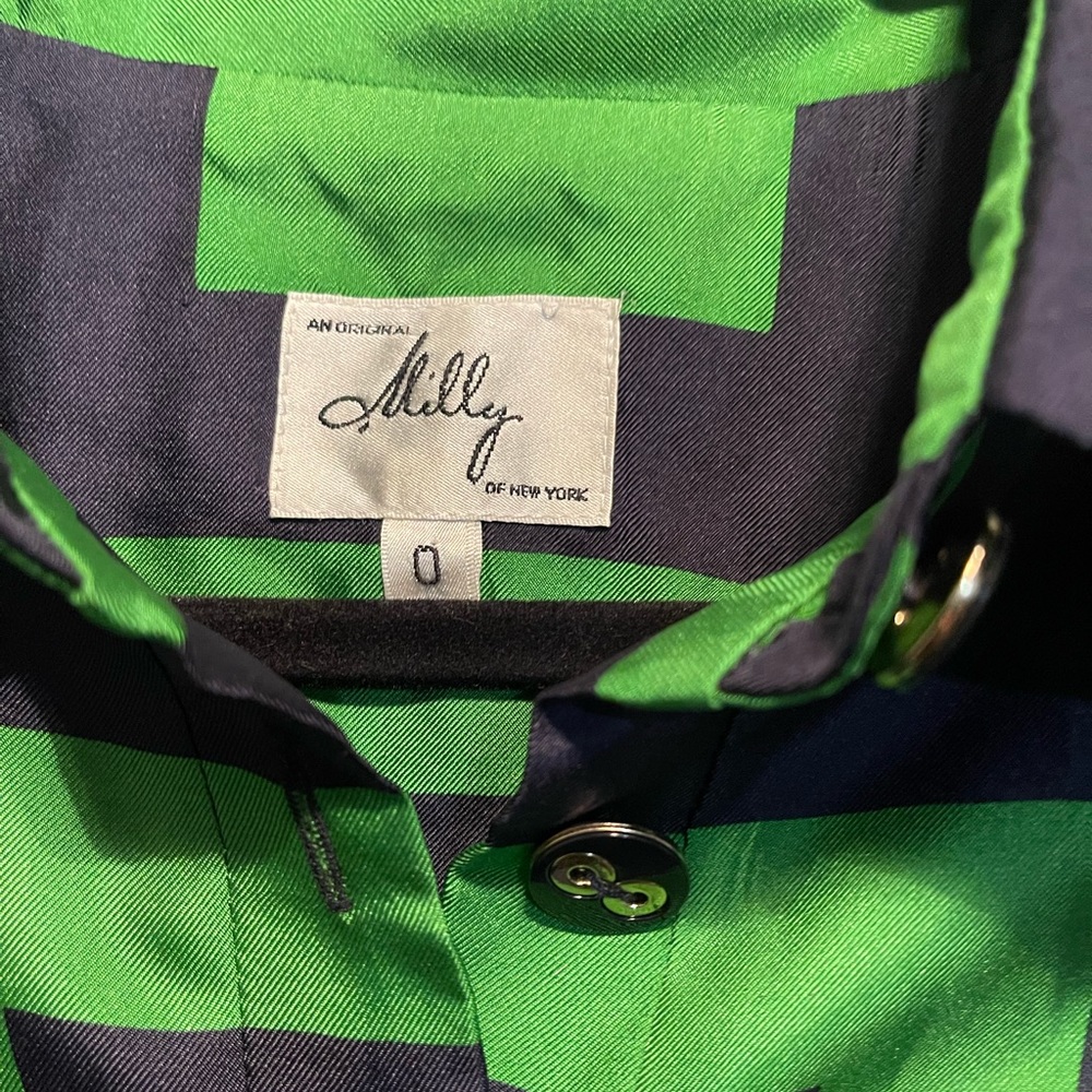 Milly of New York green navy silk geo dress